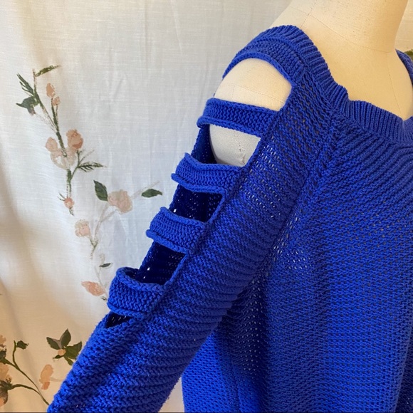 Cobalt Blue Cold Shoulder Sweater - Picture 2 of 6